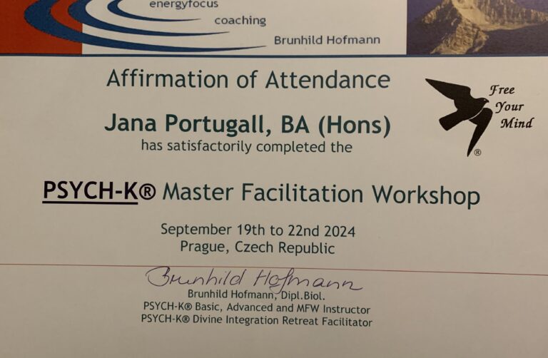 Certifikát Jana Portugall PSYCH-K® Master Facilitation workshop